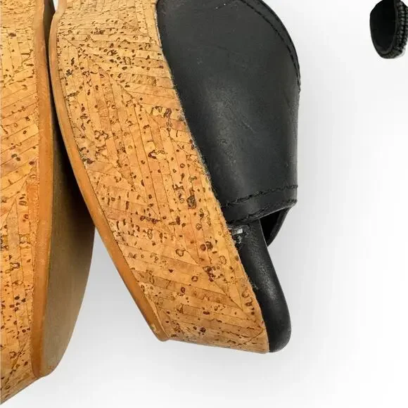 Ugg Black Leather Beaded Ankle Strap Cork Platform Wedge Sandals 8.5 Breathable - Picture 13 of 16